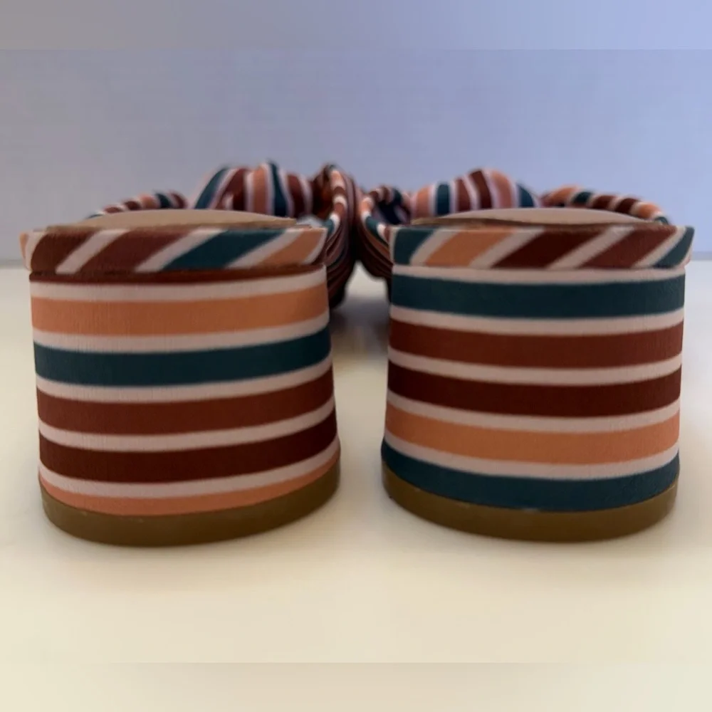 NWOT Deltan Striped Knot Slide Sandals Block Heel Summer Resort Chic Size 8 - Picture 8 of 14